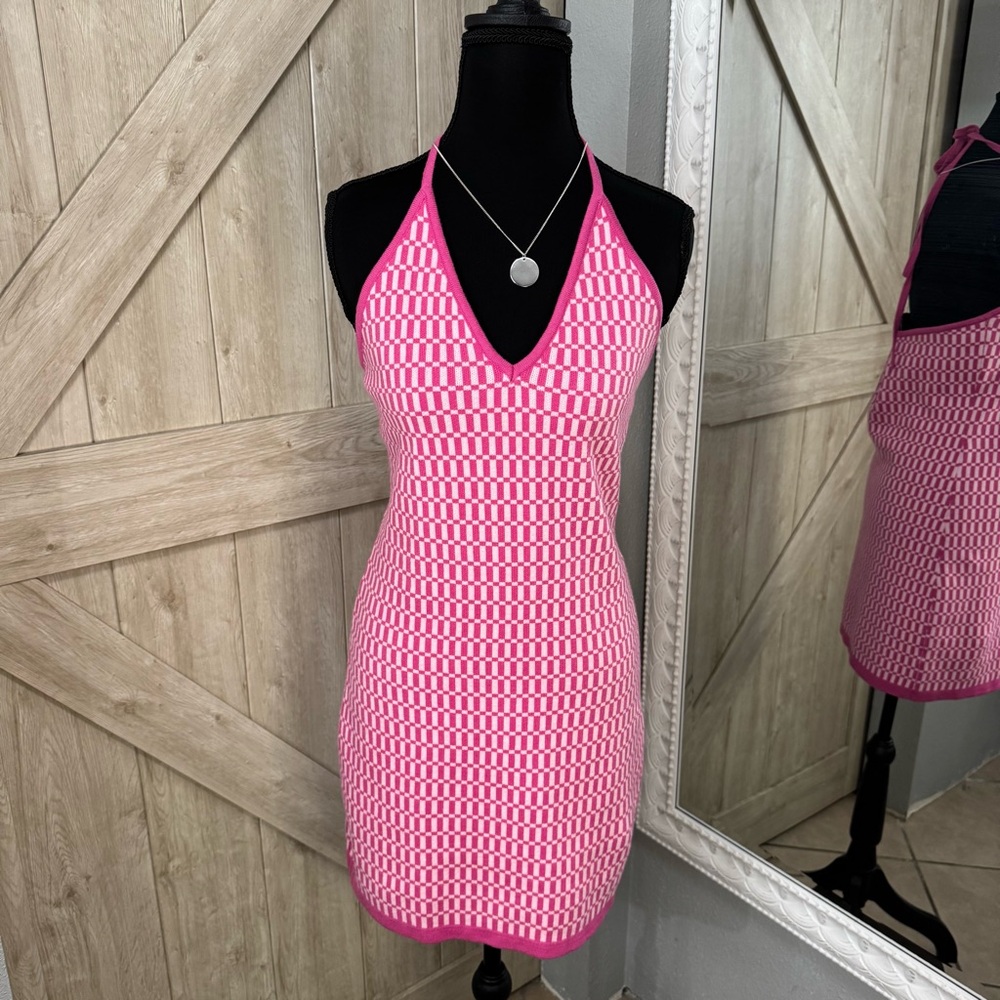 Pink Halter Neck Mini Dress